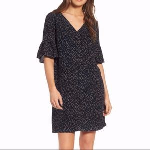 Madewell Dotted Ruffle Elbow Length Sleeve Black Dress 6